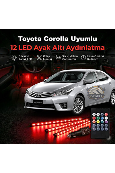 STS Oto Aksesuar Toyota Corolla Uyumlu RGB Ayak Altı LED 12 Led Kumandalı Müz...