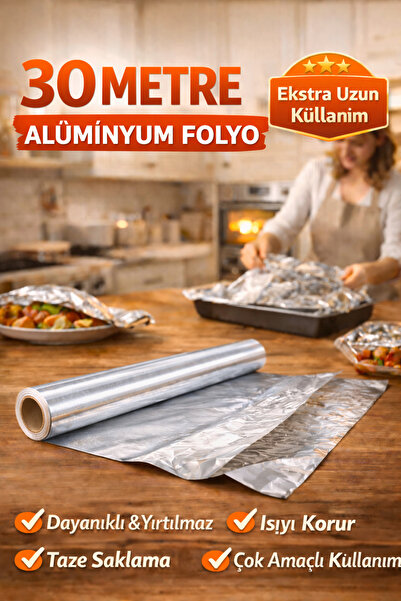 Enjoy Party Store Alüminyum folyo 30 metre ısıya dayanıklı mutfak folyosu 30c...