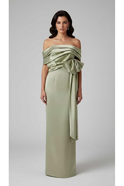 ATHMAN Long off-shoulder evening dress – luxurious Crepe with a side bow – el...