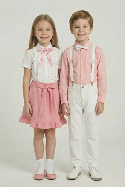 FATELLA Set de 2 piese pentru fete, cămașă roz cu volane, set roz pentru băie...