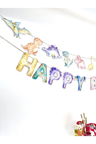 Flu Party لافتة عيد ميلاد سعيد بتصميم الديناصورات - لافتة بتصميم الديناصورات ...
