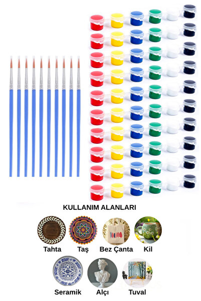 kutuTR 10 Set Akrilik Boya + 10 Adet Fırça – Çok Amaçlı Hobi ve El Sanatları ...