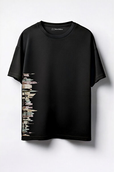 Merch&ice Tricou oversize unisex cu imprimeu Side Design Famous Buildings