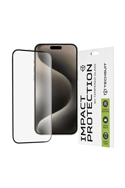 Techsuit 111D Full Glue Full Cover Glass Film for iPhone 15 Pro Max, Black