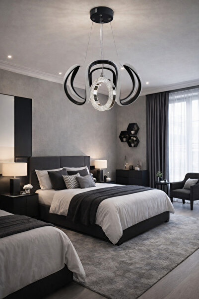 TREND 4KOLLU DRON SİYAH HALKALI LED AVİZE