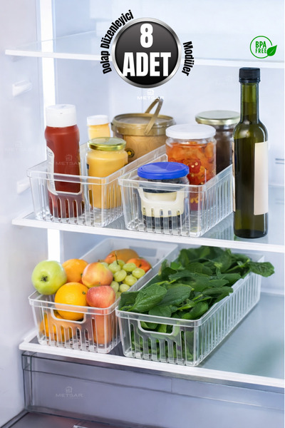 Metsar Home 8 Adet Şeffaf Buzdolabı Düzenleyici Dolap İçi Organizer Sebzelik,...