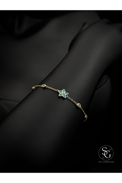 Store Turkuaz Taşlı Çiçek Bileklik 925 Ayar Gümüş