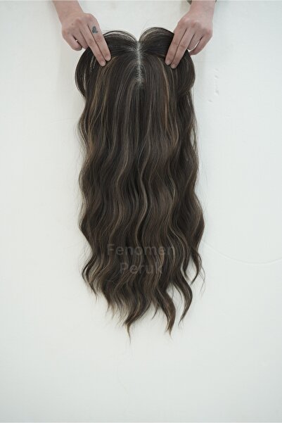 Fenomen Peruk Tül Tepelik Koyu Kahve – Karamel Balyajlı Premium Seri