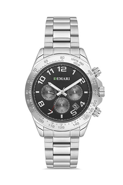 DEMARİ Men's Wristwatch Quartz Multifunction Silver Steel Band Black Dial Tac...