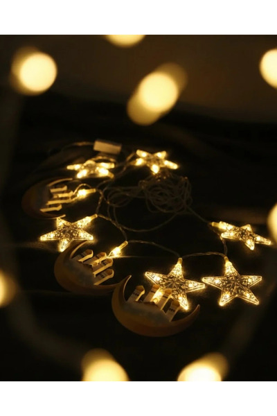 Tuncel Store ضوء LED على شكل هلال ونجمة رمضان بطول 3 أمتار موفر للطاقة A++
