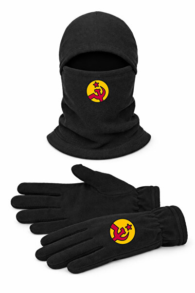 Omotasarım Orak Çekiç Unisex Polar Uzun Eldiven Kar Maskesi Set