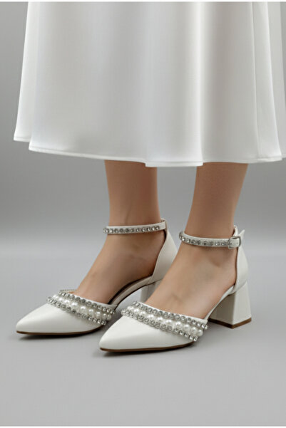 ŞAH 5cm Wedding Dress Wedding Evening Dress Shoes with Pearl Stone Embellishm...