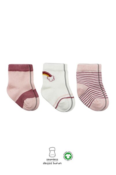 EASERA TİCARET 3-Piece Combed Cotton Rainbow Socks Bs10113 Powder
