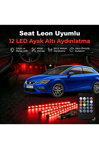 STS Oto Aksesuar Seat Leon Uyumlu RGB Ayak Altı LED 12 Led Kumandalı Müzik Du...