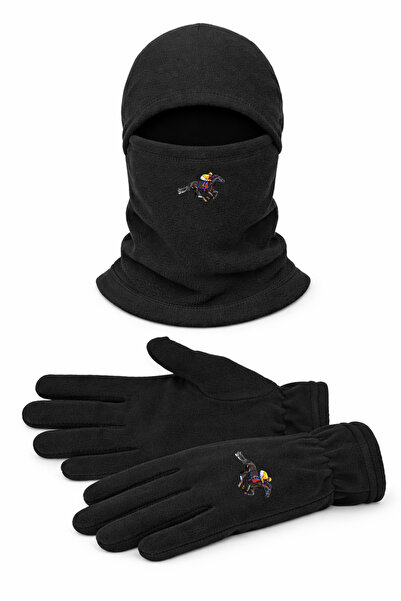 Omotasarım At Yarışı Unisex Polar Uzun Eldiven Kar Maskesi Set