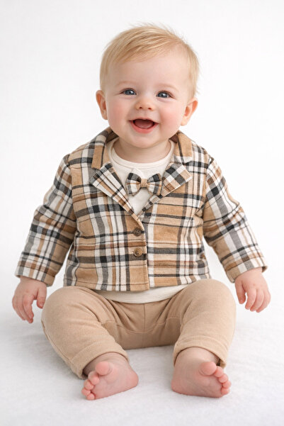 İZYALİF BABY طقم من 3 قطع للأطفال الذكور مع سترة وربطة عنق، قطن مناسب للمناسب...