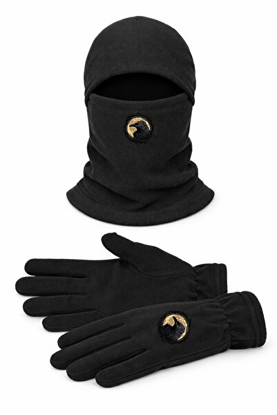 Omotasarım Karga Unisex Polar Uzun Eldiven Kar Maskesi Set