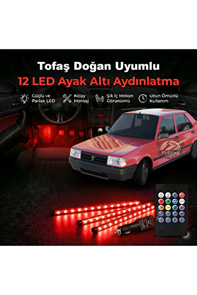 STS Oto Aksesuar Tofaş Doğan Uyumlu RGB Ayak Altı LED 12 Led Kumandalı Müzik ...