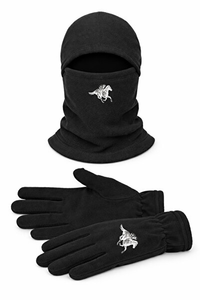Omotasarım At Yarışı Unisex Polar Uzun Eldiven Kar Maskesi Set