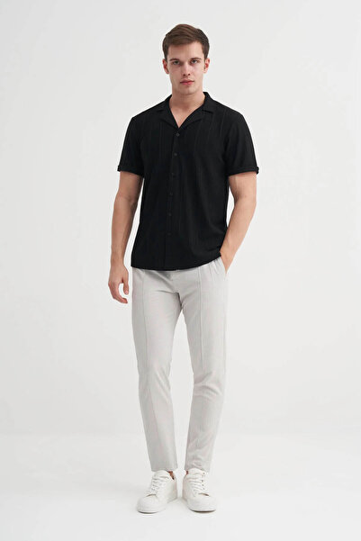 Cazador Regular Fit Knitted Jacquard Black Men's Shirt 20420