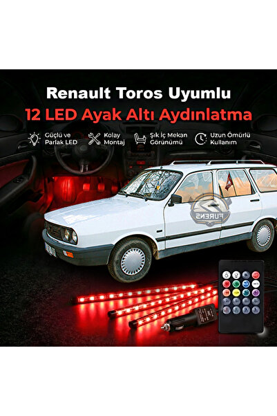 STS Oto Aksesuar Renault Toros Uyumlu RGB Ayak Altı LED 12 Led Kumandalı Müzi...