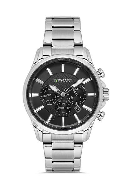 DEMARİ Men's Wristwatch Quartz Movement – Silver Steel Band, Black Dial Dm-00...
