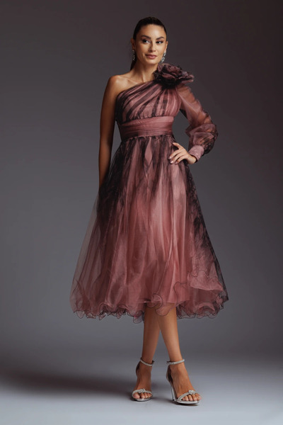 Ejolie Rochie midi Angelika roz cu negru