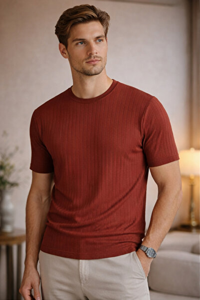 GAFE MODA Men's Circular Neck Striped Tricot T-Shirt