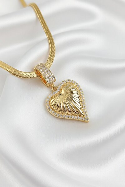 Jadem Gold 316L Steel Zircon Stone Heart Model Gold Color Women's Necklace