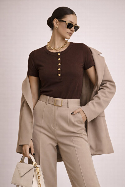 kikiriktekstil 10958 Bluză de damă, 100% bumbac, cu nasturi aurii