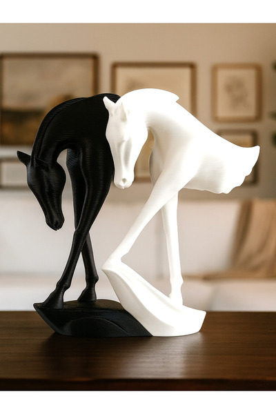 Sizseyy Siyah ve Beyaz At Heykel Biblo Dekoratif Obje