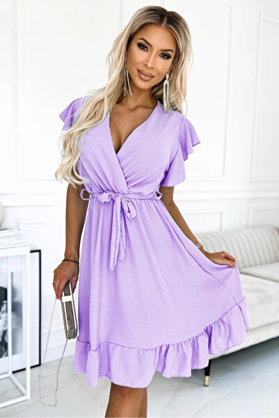 Numoco Rochie cu volane Numoco, decolteu in V, culoare lila, marime One Size