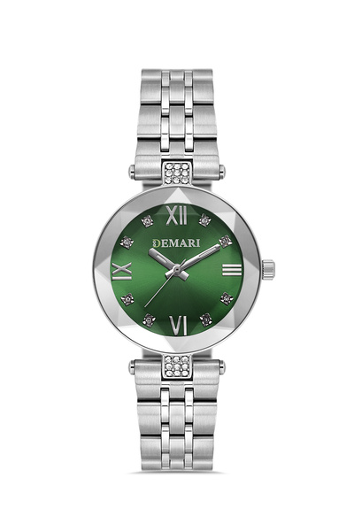 DEMARİ Women's Wristwatch Quartz Movement – Silver Steel Band Green Dial with...