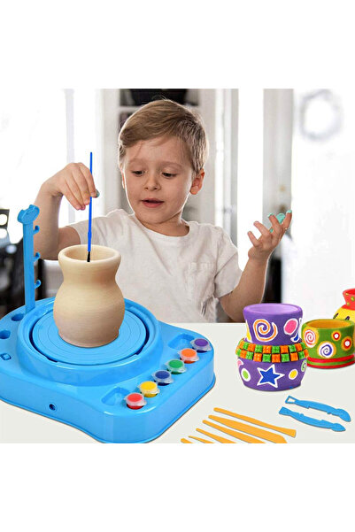 Printisor Set olarit electric pentru copii, roata olariului cu argila si culo...