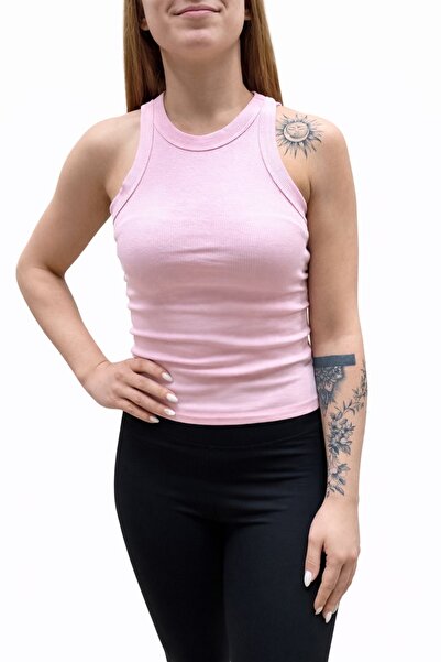 GizSu Butik Κοντό Φανελάκι με Ραφές – Πούδρα