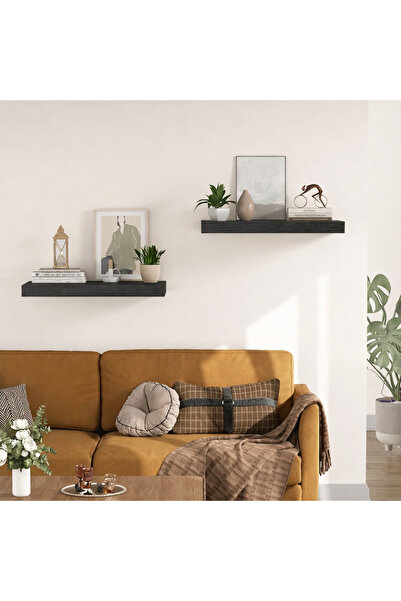 NO NAME Set of 2 Floating Shelves 40cm Textured Black, Hidden Fixing, Metal S...