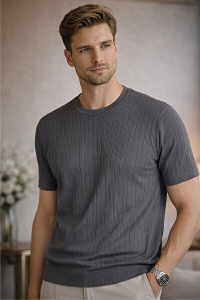 GAFE MODA Men's Circular Neck Striped Tricot T-Shirt