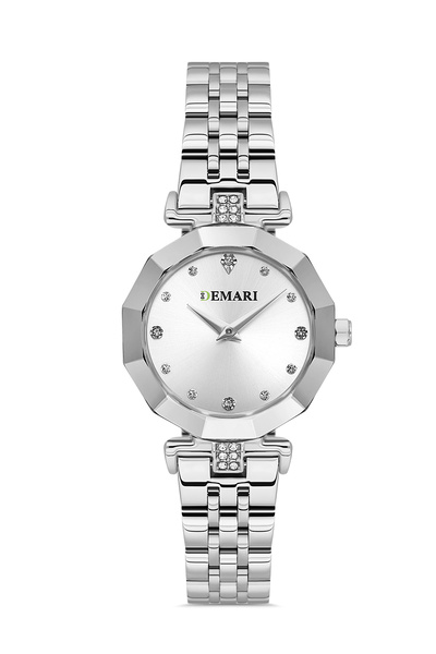 DEMARİ Women's Wristwatch Quartz Movement Steel Band Stone Detail Silver Dial...