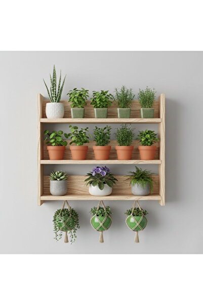 Ev dekka 50x50 cm - 3 Katlı Çok Amaçlı Çiçeklik, Mutfak Baharatlık ve Saksı S...