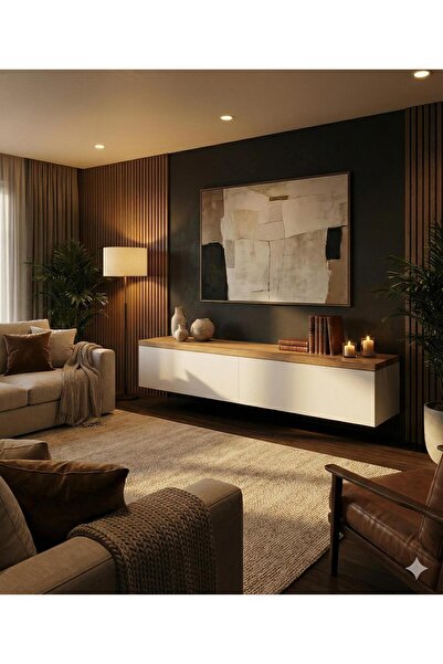 Home Tv Sehpası Bambo&Ceviz - Beyaz (125*35*25)