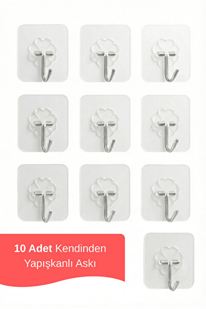 Lataris 10 Adet Süper Güçlü Kapı Duvar Askısı, Kendinden Yapışkanlı Şeffaf As...
