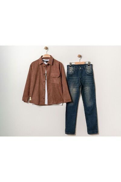 mikam Garson Boy 3-Piece Velvet Shirt and Jeans Set