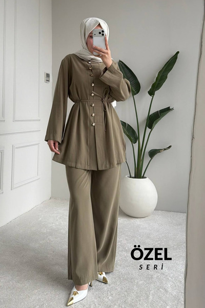 Mogi Butik Button Detailed Hijab Women's Tnsel Set 3155 – Special Series