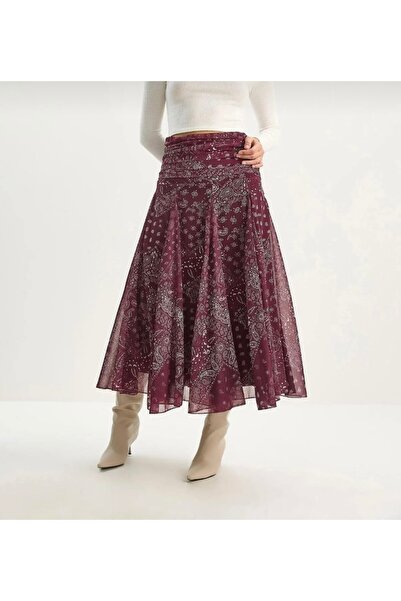 MERİKA ELEGANCE Paisley Desen Şifon Midi Etek