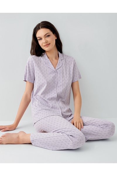 Arnetta Women's 100% Cotton Short-Sleeve Button-Down Shirt Pajama Set