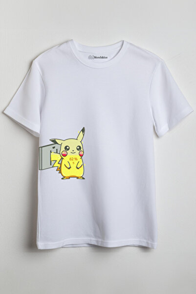 Merch&ice Şarj Olan Pikachu Baskılı Unisex T-Shirt