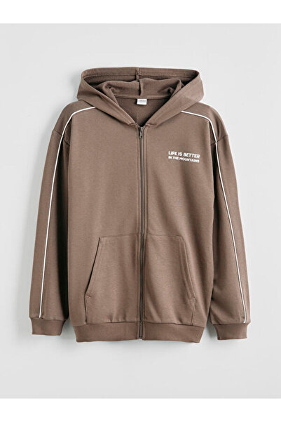 LC Waikiki Rmz Gi̇yi̇m Farkiyla Hooded Boys' Zipper Sweatshirt