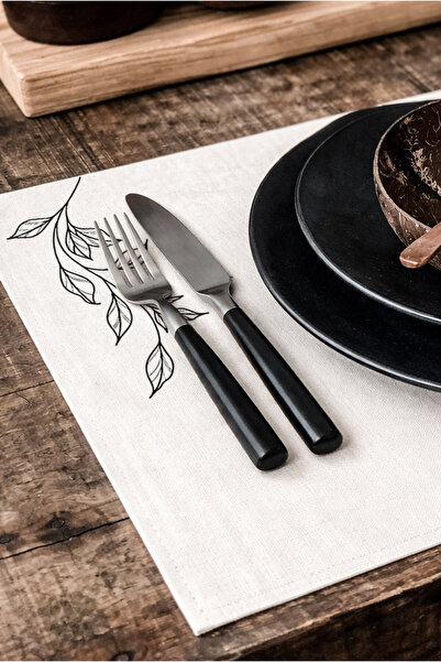 Grafiklas Organik Ham Keten 4'lü Amerikan Servis 30x42 cm – Özel Tasarım Diji...