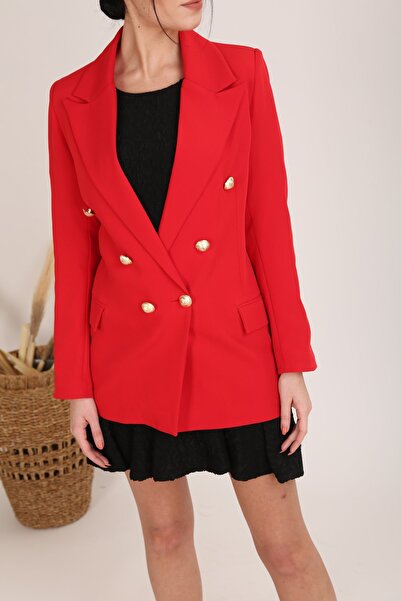 Lavanta Tekstil Gold Button Detailed Blazer Jacket