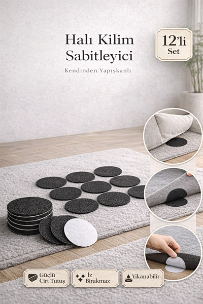 Tilbe Home 12li Kilim Halı Kaydırmaz Sabitleyici Cırt Kendinden Yapışkanlı Ko...